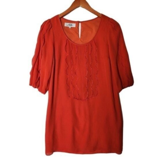 TIBI Silk Dress Mini Shift Dress Cocktail & Party Dress Size‎ 2 Orange Ruffles - Picture 2 of 9